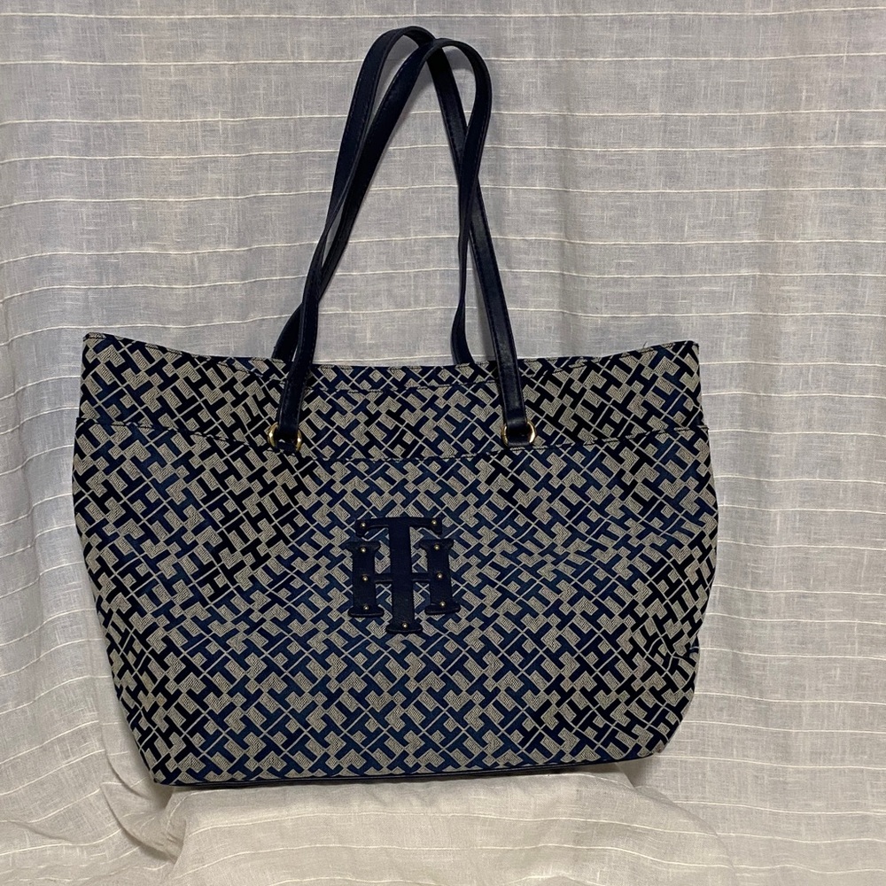 Tommy Hilfiger Blue and Navy with leather Patterned Tote